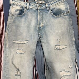 Zara Men's baby Blue Ripped Jeans